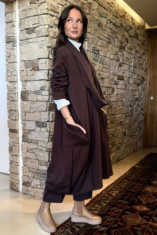 Sola Smart Tech Cowl Cocoon Dress Chocolate